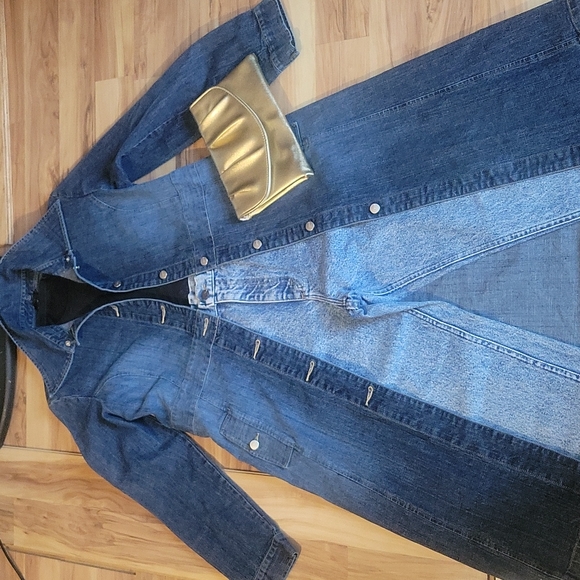 Vintage Y2K Denim Duster Jean Long Coat S - Picture 3 of 14